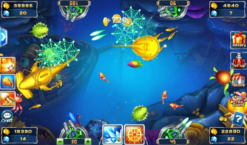 Fish shooter multiplayer arena with cannon placement