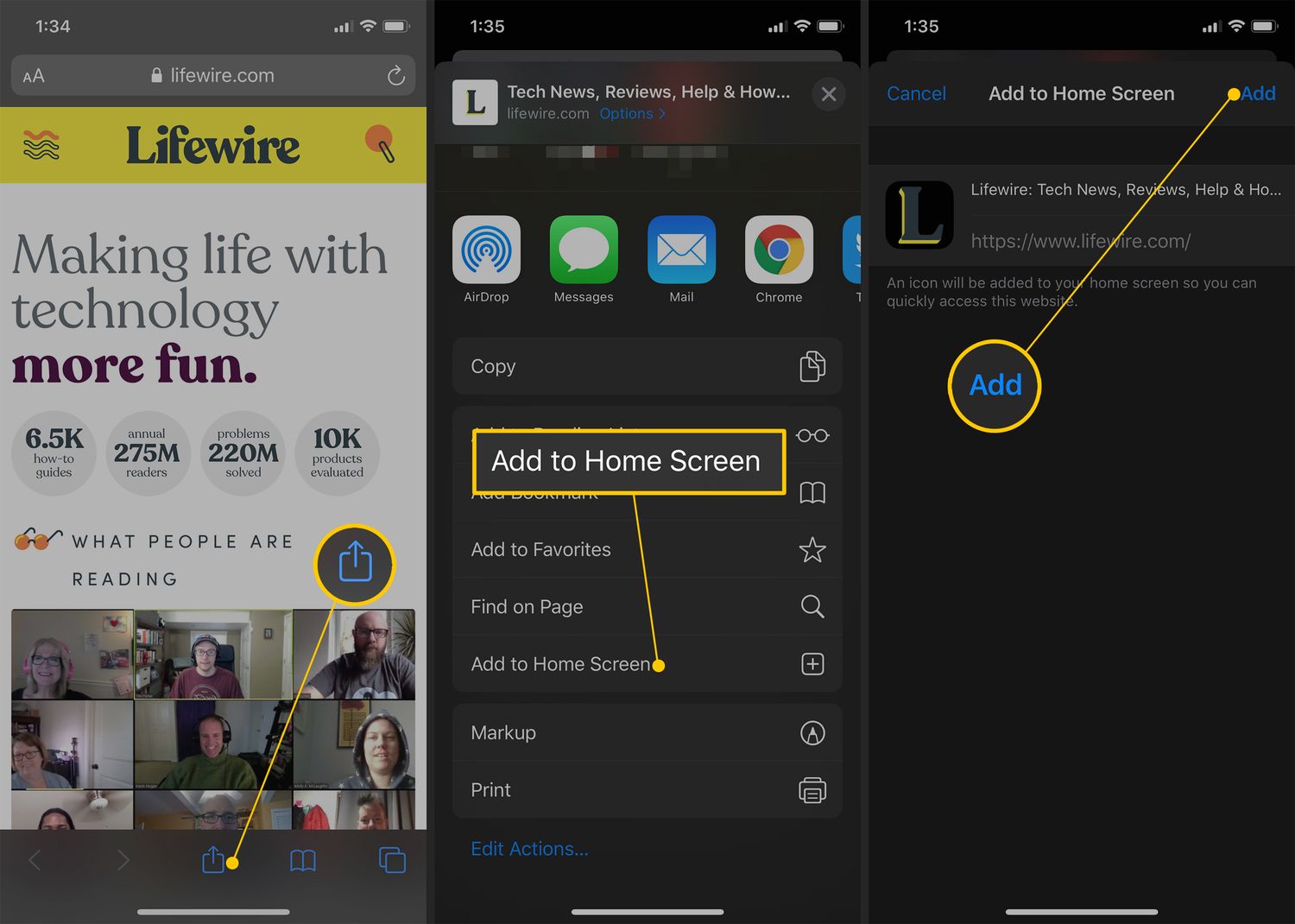 iOS Safari Add to Home Screen shortcut walkthrough